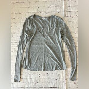 Intimately Free People Long Sleeve Ribbed Gray V-neck Classic Layering Tee XS